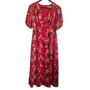 Collective Concepts Women Maxi Dress M Red Floral High‎ Waist Cottagecore Boho